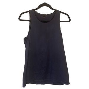 J. CREW | 100% Cotton Scallop Trim Faux Leather Top